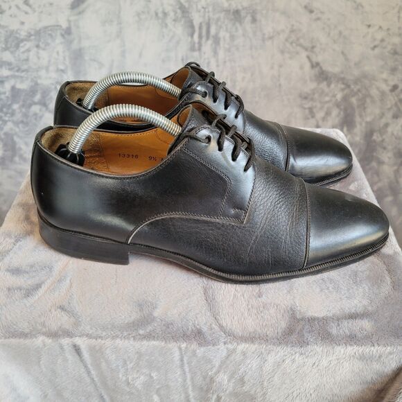 Magnanni‎ Cap Toe Mens 9.5 Black Leather Oxford Shoes - Picture 4 of 14